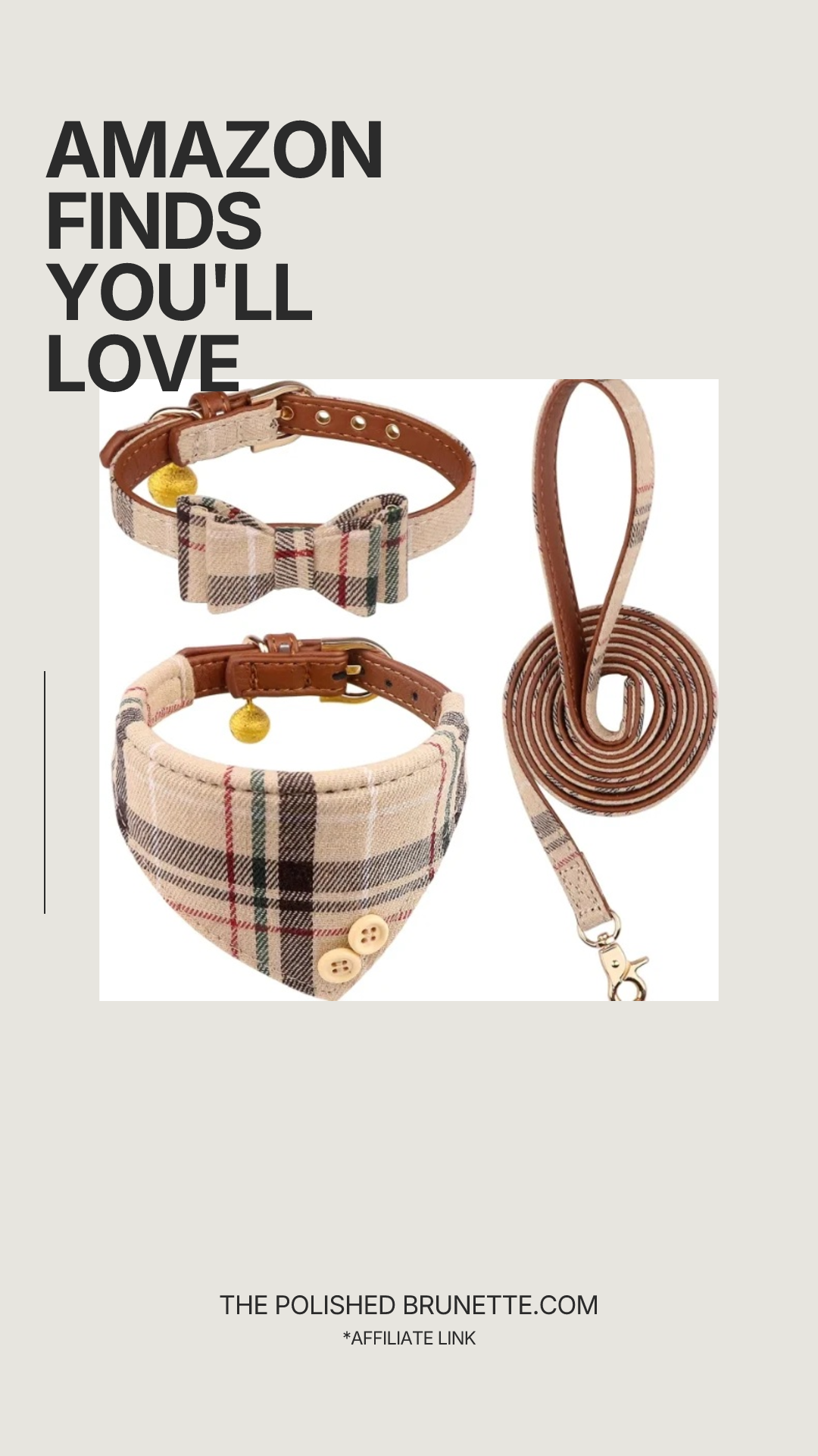 3 PCS Dog Collar and Leash Set, Bow Tie with Bell, Bandana Leather